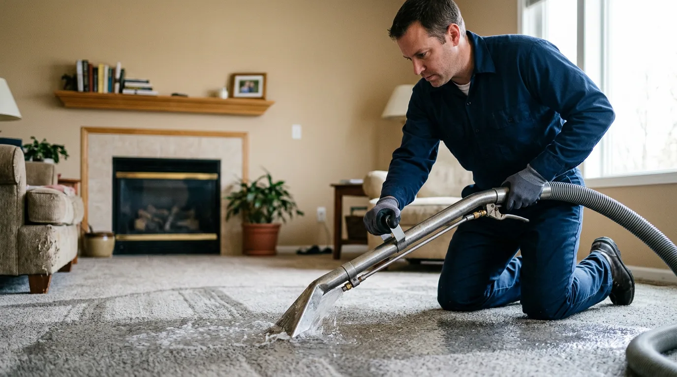 Water damage restoration technician working near Lincoln, KS